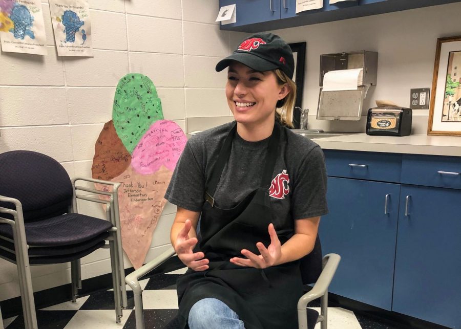 Taylor Ryland, Ferdinand’s employee, talks about her experience working at Ferdinand’s since her sophomore year on Friday at Ferdinand’s Ice Cream Shoppe.
