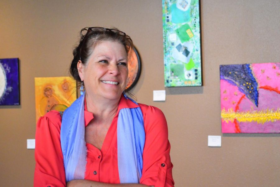 Artwork displayed at artist Molly Rice’s first solo exhibit on Thursday afternoon at the Colfax branch of the Whitman County Library.