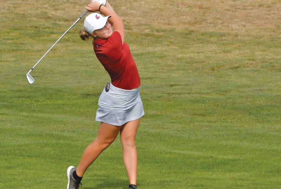 Sophomore+Marie+Lund-Hansen+follows+through+with+her+swing+during+the+Ping%2FASU+Invitational+in+Tempe%2C+Arizona.