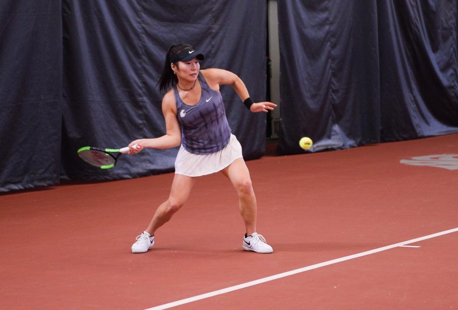 Then-freshman Hikaru Sato swings at the ball during a match against Arizona State on March 29 in Hollingbery Fieldhouse. 