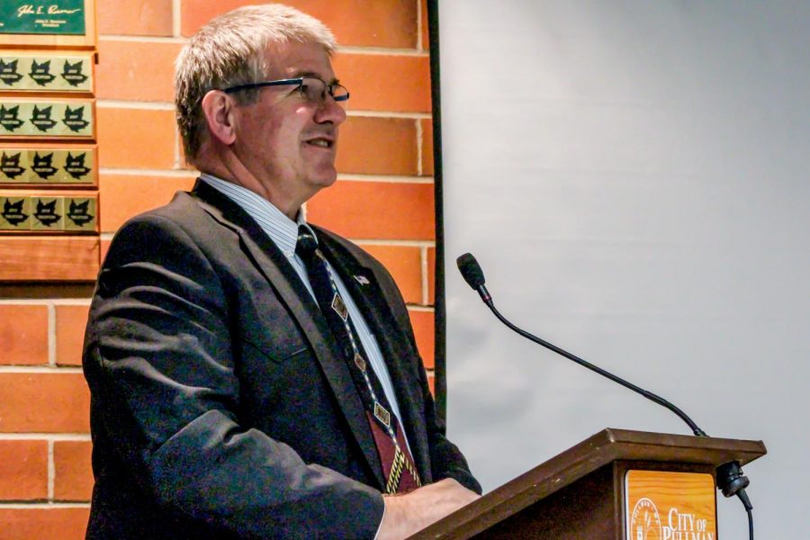 County commissioner Art Swannack discusses the impact of the affordable housing bond and how it will be put toward developing low income housing on Tuesday night at the Pullman City Hall. 