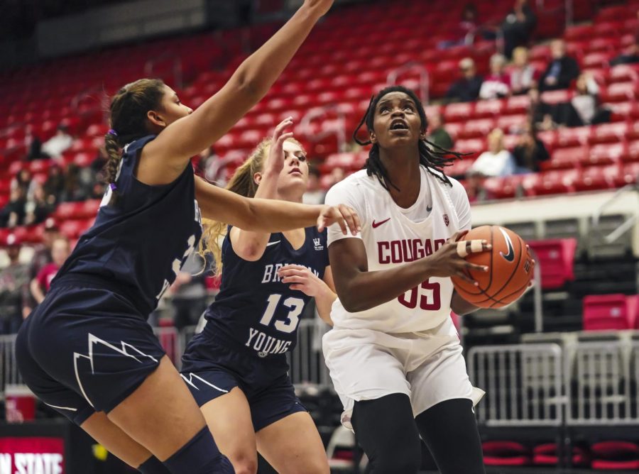 Freshman center Bella Murekatete goes up for a layup Saturday afternoon at Beasley Coliseum.