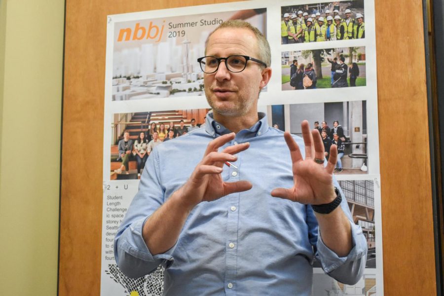 Ryan Smith, Director of the School of Design and Construction, emphasizes that this event was made to bring awareness to the issue of habitat
housing affordability in the Palouse region on Friday evening at Carpenter Hall.
