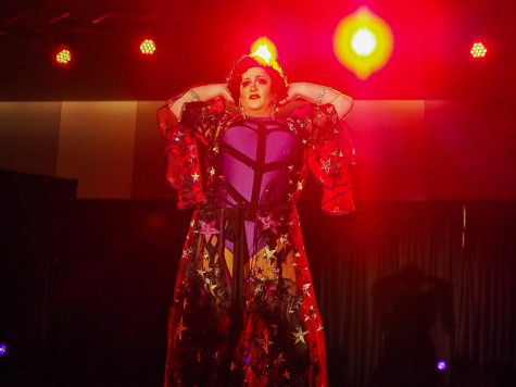 Aquasha DeLusty, drag queen, performs at the Unity Week Fashion & Drag Show: United We Are Stronger event on Tuesday night at the CUB Senior Ballroom, 2019.