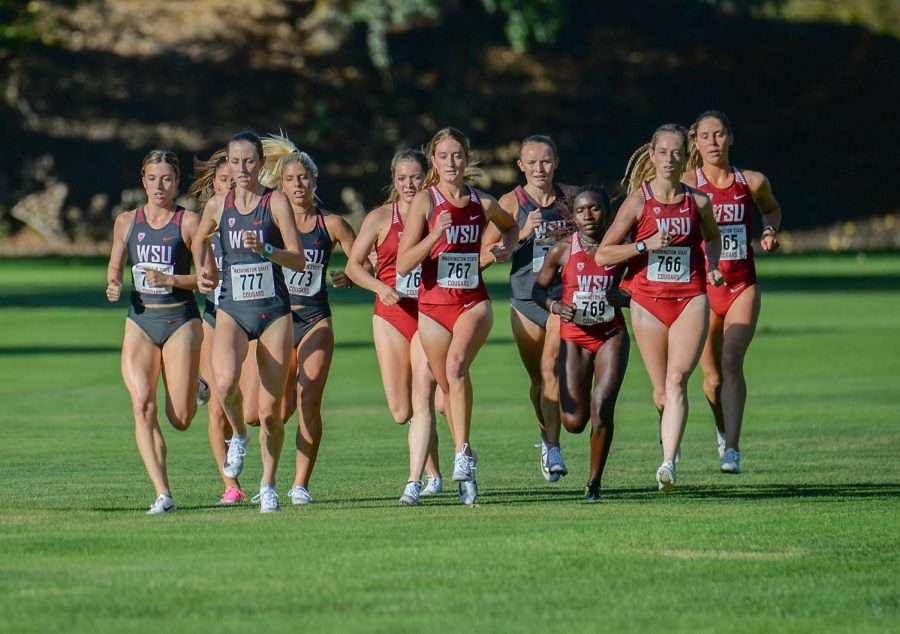 The+womens+XC+team+starts+the+race+at+the+WSU+XC+Open+on+Aug.+30+at+the+Colfax+Golf+Course.+