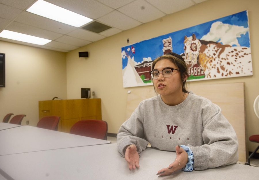 Kaitlin Srader, junior sociology and women’s studies double major, says the event supports marginalized students on Wednesday in the Native American Student Center. 