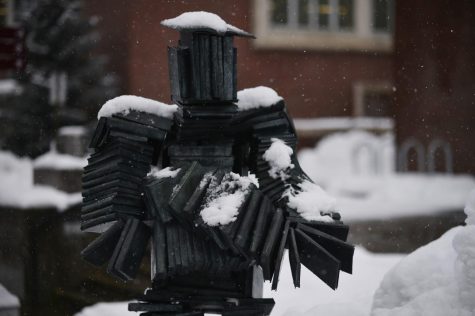 Snow gathers on Bookman, on Jan. 12, in front of the Holland Terrell Library.