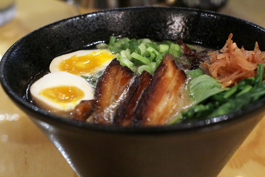 Tonkotsu Ramen, made with pork bone broth, noodles, pork chashu, a seasoned egg, pickled ginger, mushrooms, spinach and green onion is one of the most popular dishes at O-Ramen. Kitchen manager Daisy Mae Beam says the spicy miso ramen is “just to die for.” 