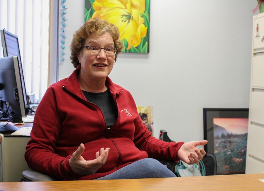 Animal Sciences Academic Coordinator Valorie Fisher explains one of the most rewarding moments of her job on Tuesday afternoon at Clark Hall. She says her biggest accomplishment is helping students earn a degree. 