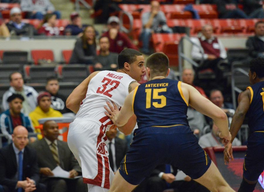 Then-junior forward Tony Miller defends the ball from California on Feb. 19, 2020 at Beasley Coliseum. 