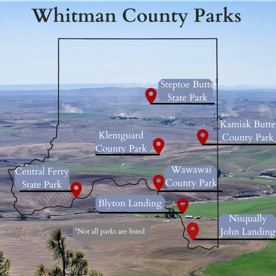 There are several parks that can be  found in Whitman County, like Klemguard County Park and Central Ferry State Park.