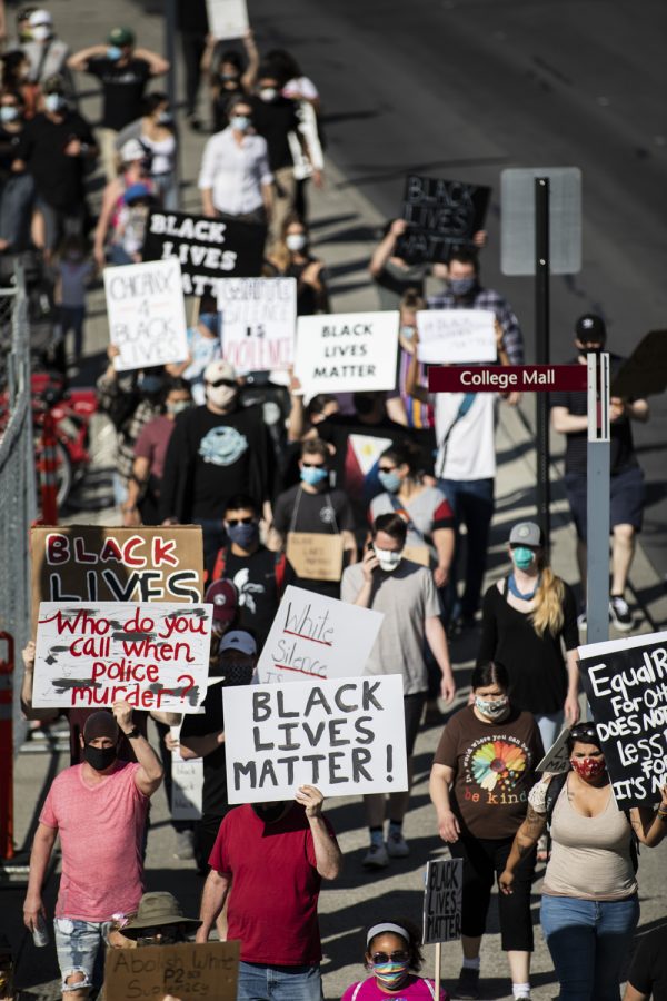 Protesters+gathered+at+Martin+Stadium+and+marched+to+Pullman+City+Hall+where+they+held+a+rally+in+support+of+the+Black+Lives+Matter+movement+Friday+evening.