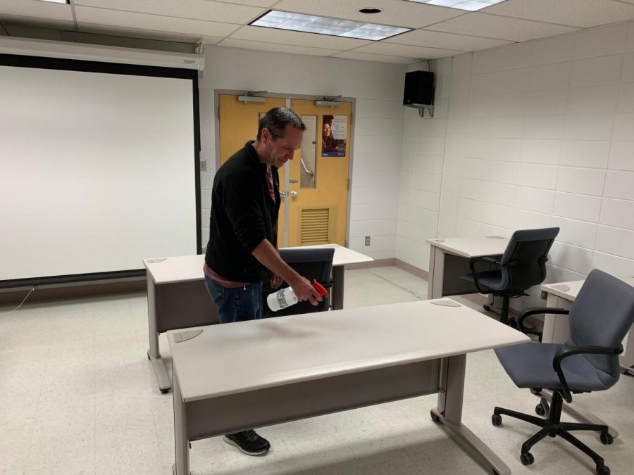 Jason Sampson, assistant director of WSU Environmental Health and Safety, said disinfectant will be placed in every classroom to prevent the spread of COVID-19. 