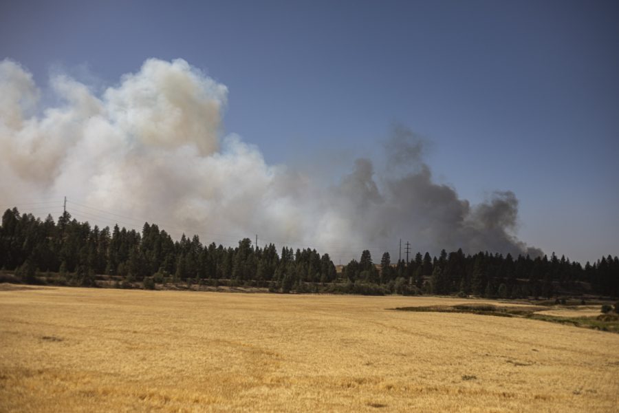 Smoke rises from a wildfire outside of Rosalia. This was one of multiple fires that started Monday around the Palouse.