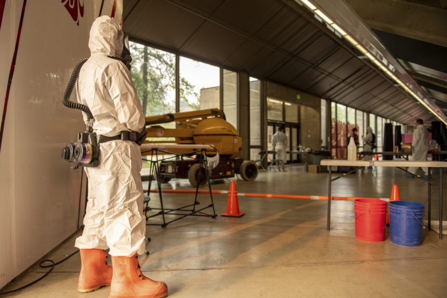 WSU’S COVID-19 testing sites moved to the entrance of Beasley Coliseum due to wildfire smoke on campus Tuesday. The testing at Beasley is being conducted by the National Guard and is free for all WSU students. Testing is available on site 12-6 p.m. through Friday.