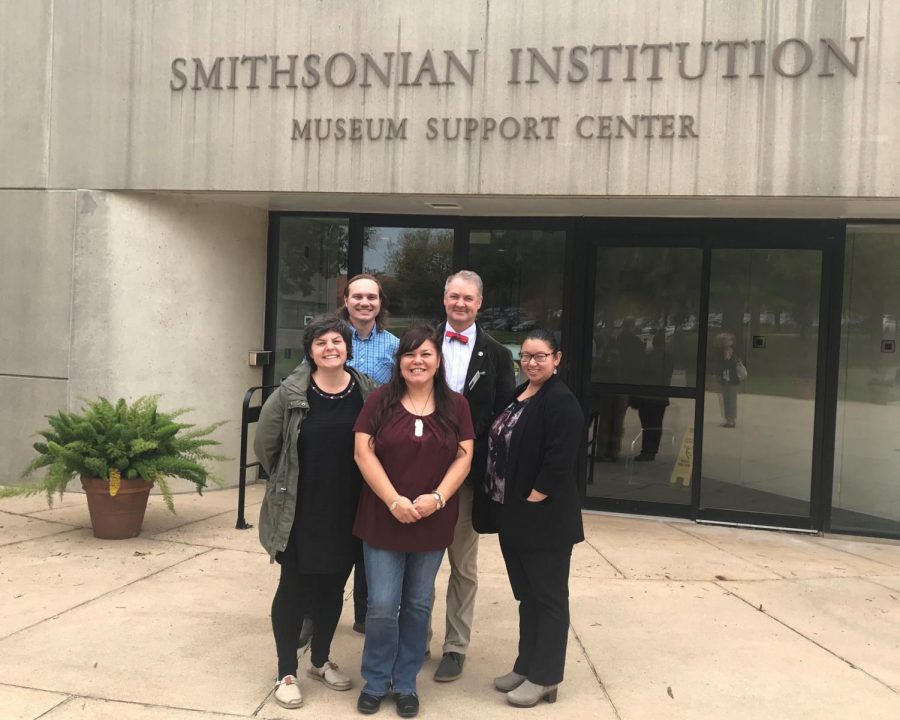 A group of people involved with the Mukurtu Content Management System visit the Smithsonian Museum Support Center on their Mukurtu Shared trip to Washington D.C. The system is used to digitally return items to Native American communities through archives.