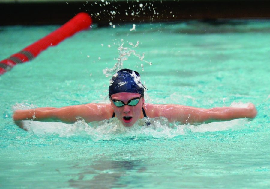 Then-sophomore Lauren Burckel places fifth in the 100-meter breaststroke on Sept. 28, 2019 at Gibb Pool.