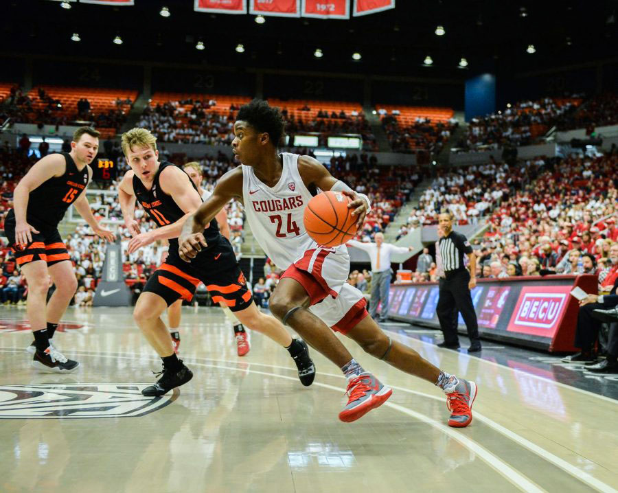 Sophomore guard Noah Williams drives to the hoop against Oregon State.