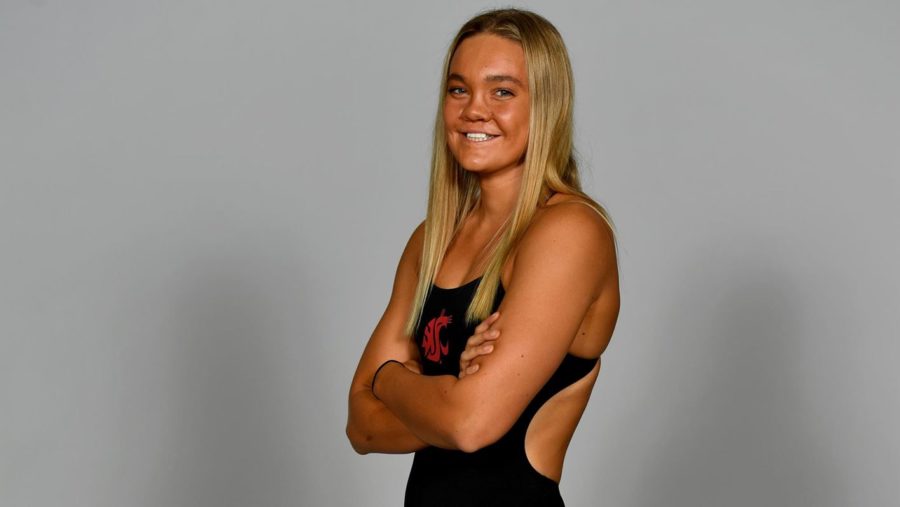 Senior freestyle swimmer Chloe Larson gets set to compete in NCAA swim championships on Saturday.