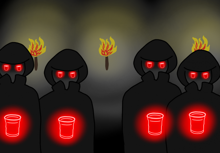 What lies behind those glowing eyes, and what is in those solo cups?