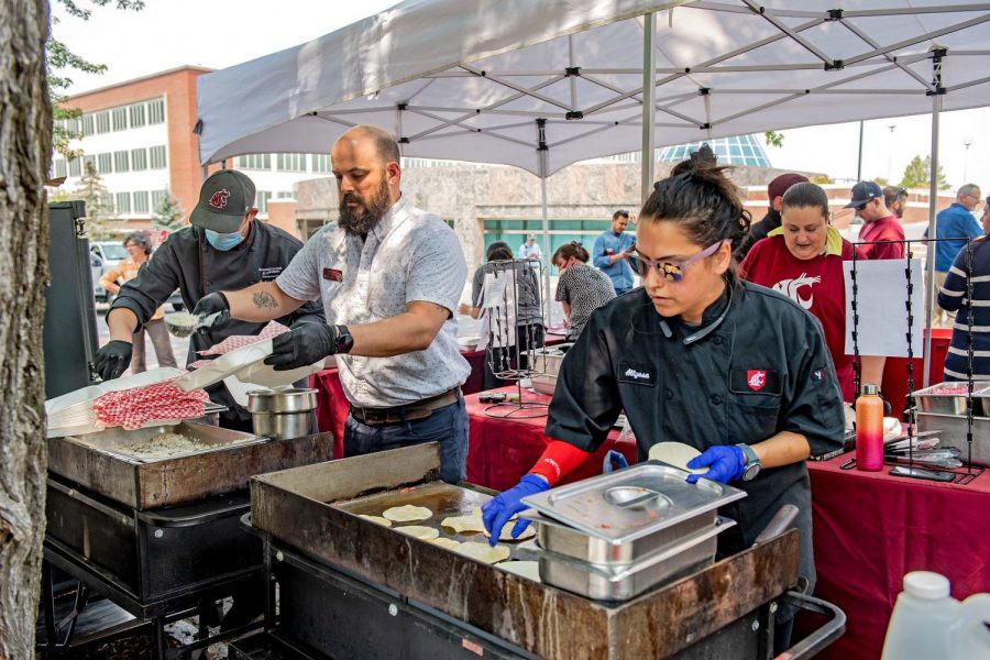 WSU Dining Services served street tacos on Wednesday on Glenn Terrell Mall. Willy Jay Tracy was the musical guest for the week. 
