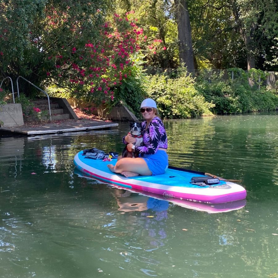 One of my favorite parts of paddleboarding is bringing along my furry friend, Luna. 