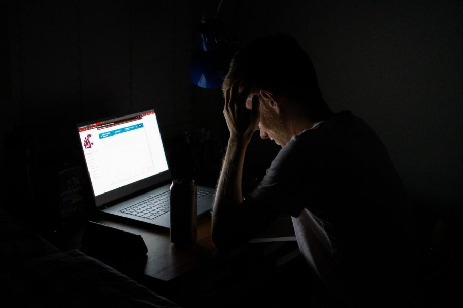 Student, Gabriel Szabo, sits on his computer during the first week of school. Organization is vital to help relieve stress in the beginning of the semester. 
