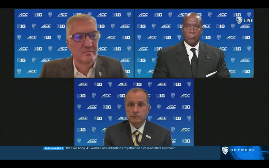 Pac-12 Commissioner George Kliavkoff, Big Ten Commissioner Kevin Warren and ACC Commissioner Jim Phillips field questions about the new alliance