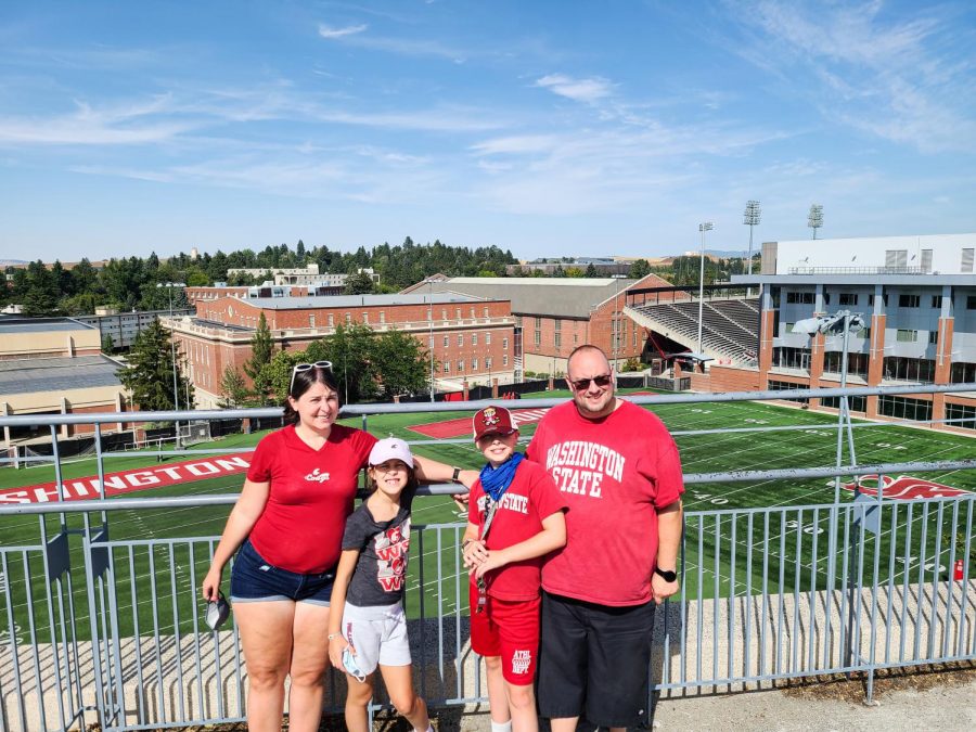 Rebecca and John Hurley met in Pullman in 2004. They recently returned to campus to show their children their old stomping grounds and visit with friends.