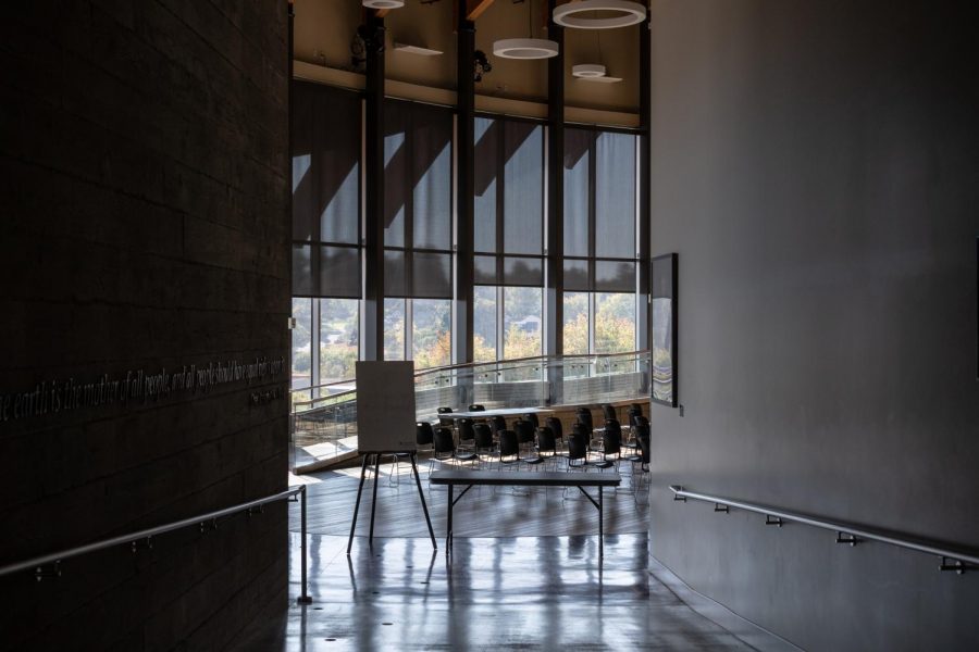 The inside of WSUs Elson S. Floyd Cultural Center as seen Sept. 6 from a window in Pullman.