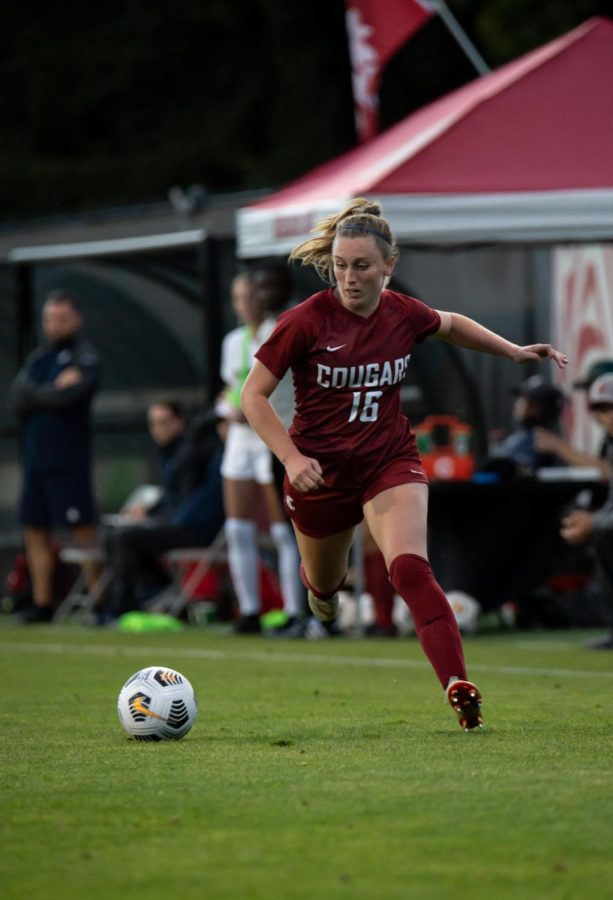 WSU forward Alyssa Gray runs after the ball during the second half of a match Sept. 24 in Pullman.