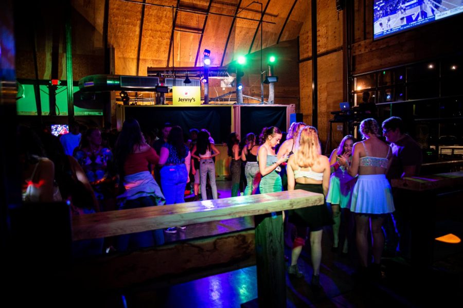 Patrons gather on the dance floor at Lumberyard's grand reopening on Saturday.