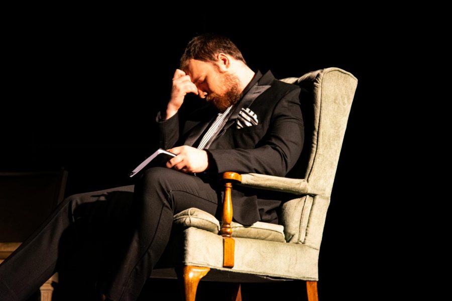 Dr. Jekyll is deep in thought on opening night of Dr. Jekyll & Mr. Hyde at the Gladish Community & Cultural Center. 