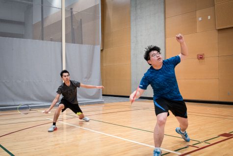 Tan Minh Nguyen and Jing Ren Tay play a mens doubles match at the WSU Smackdown Badminton Tournament on Nov. 13, 2021, in Pullman.