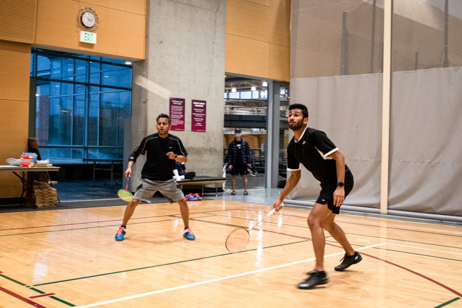Sreejith Thankappan and Sujay Dasgupta play a mens doubles match at the WSU Badminton Touranment, Saturday, Nov. 13, 2021, in Pullman.