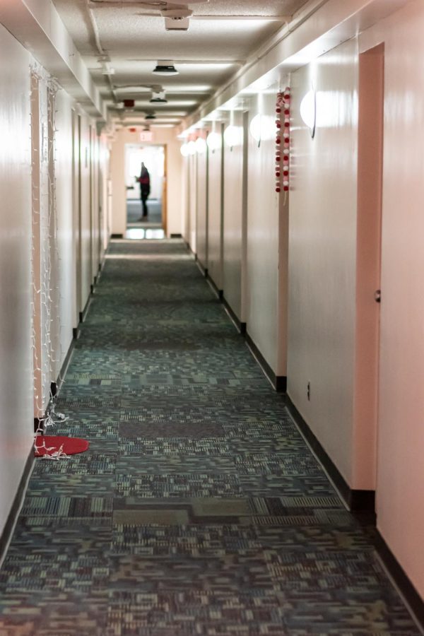 Hallway of Regents residence hall, Feb. 1, 2022, in Pullman.