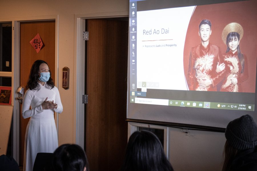 Van Anh Dao delivers a presentation about Vietnamese culture to students at the International Center, located in the Compton Union Building, Feb. 18