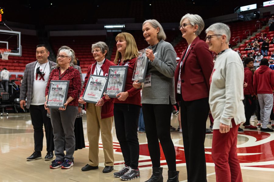 WSU+celebrates+female+athletes+during+a+recognition+of+Title+IXs+50th+anniversary%2C+Feb.+11.