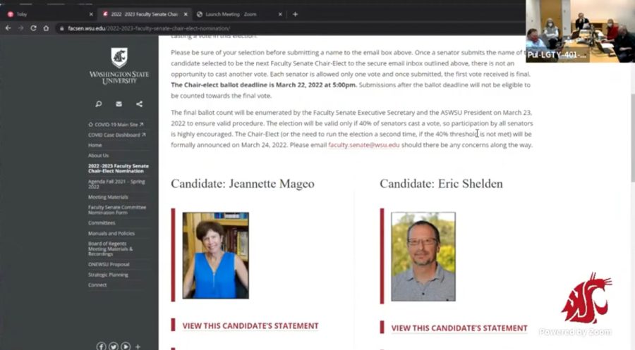 The two candidates for Faculty Senate Chair are professors Jeannette Mageo and Eric Shelden