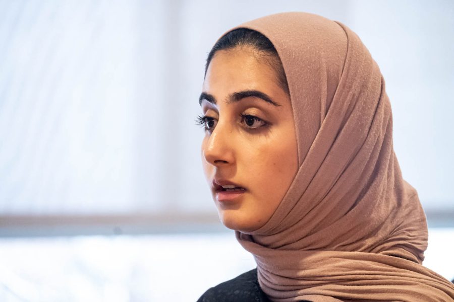 Fatimah Albaqshi, ASWSU Director of Community Affairs, gives her input on the validity of alleged homophobic remarks in the executive team at an ASWSU Senate meeting, March 30, in the CUB. 
