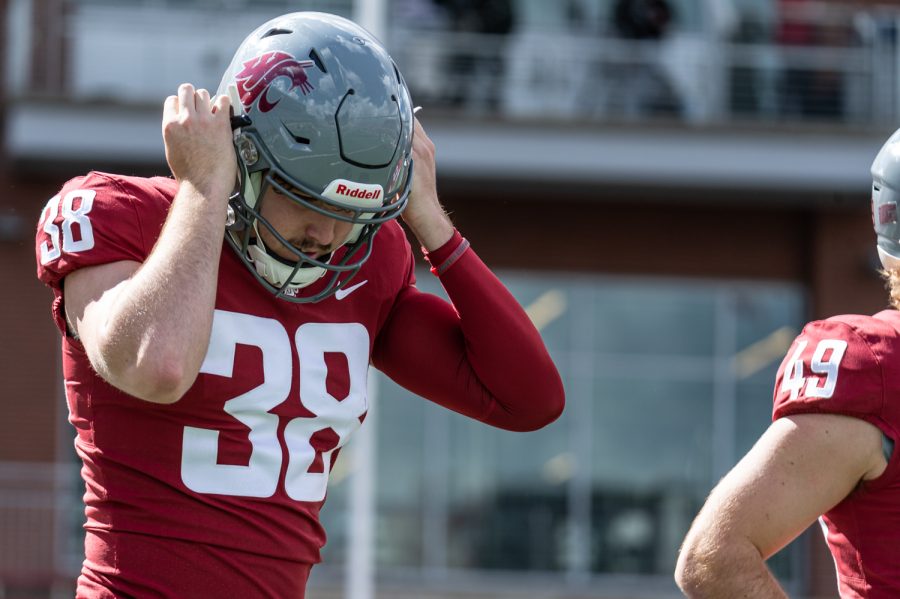 WSU punter Nick Haberer enters the field before the 2022 Spring Game, April 23, at Martin Stadium.