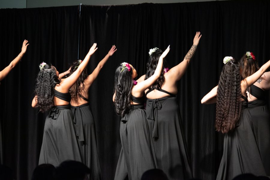 Members of Kaiaulu ‘I’imi Hawai’i dance to the song Hanalei Moon in the Senior Ballroom on April 3.