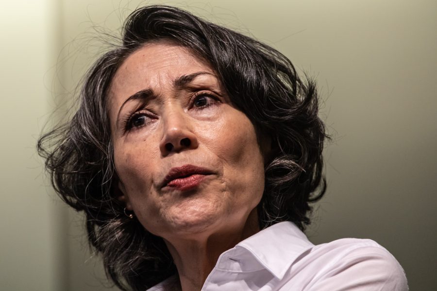 Edward R. Murrow Lifetime Achievement Award recipient Ann Curry discusses ethics and professional responsibility during Murrow Symposium 46, April 5.