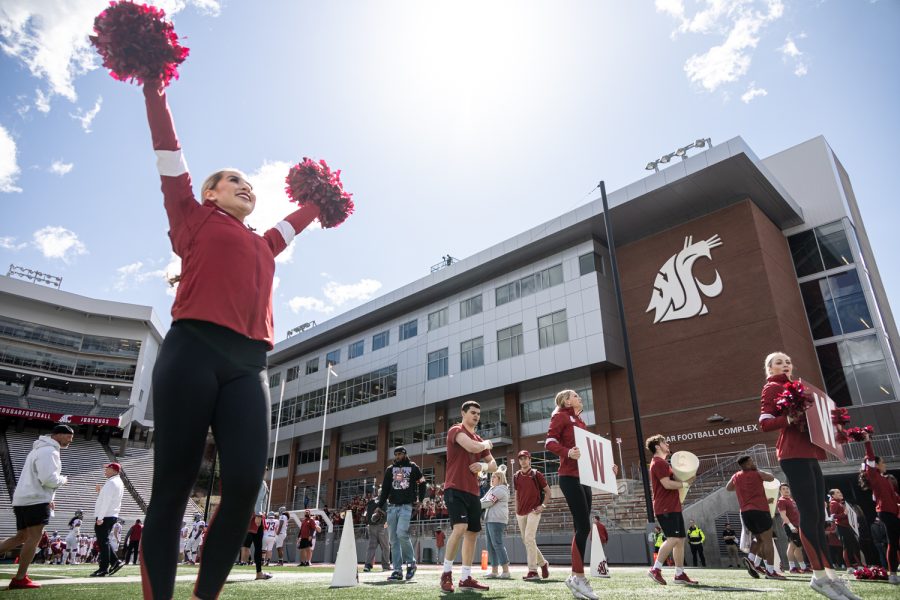 The WSU Spirit Squad hypes up the crowd before the 2022 Spring Game, April 23, at Martin Stadium.