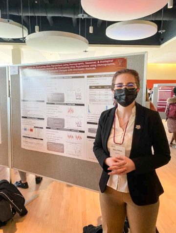 Senior biochemistry major Dana Pittman presented her research about mouse populations and hantavirus at the Showcase for Undergraduate Research and Creative Activities.