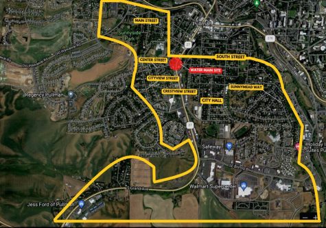 The City of Pullman said residents within the yellow area may need to boil their water until Tuesday although the map is an estimate, not an exact representation of the main water breaks impact. 