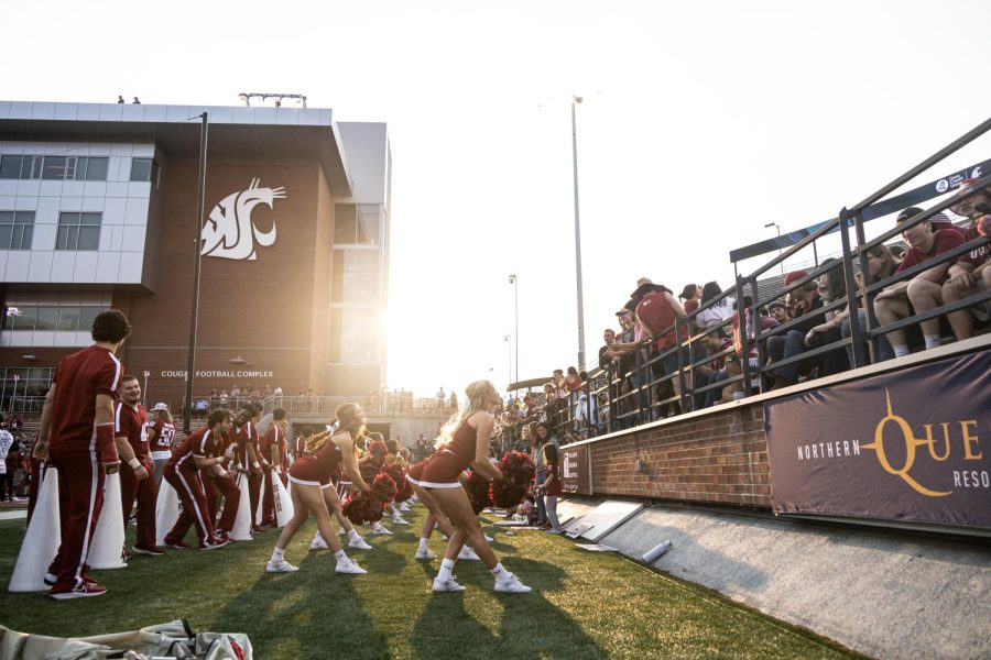 The WSU Spirit Squad pumps up the crowd before an NCAA football game against Idaho, Sep. 3, at Martin Stadium.