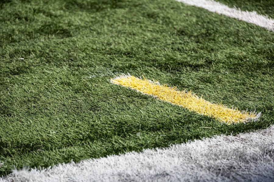 WSU honors Oregon tight end Spencer Webb by painting the 4-yard line, Sep. 24. 