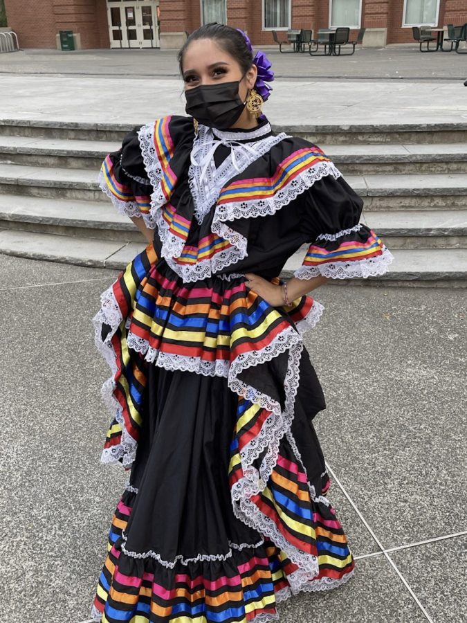 Maritay Mendoza-Quiroz celebrated Hispanic Heritage Month at an event in 2021, wearing traditional clothing. 
