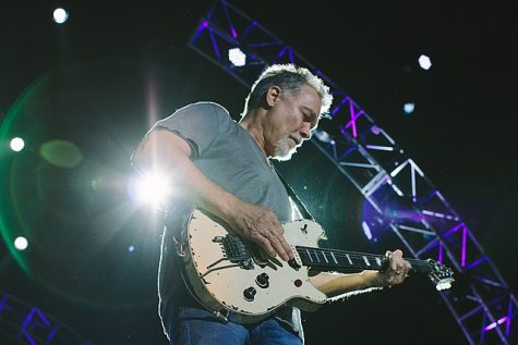 Eddie Van Halen going ham at a concert in 2014.